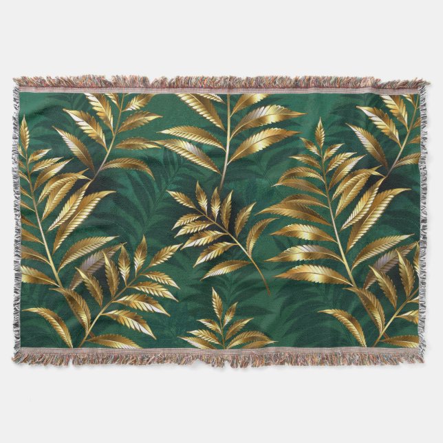 Couverture Motif sans couture avec des fougères dorées (Devant)