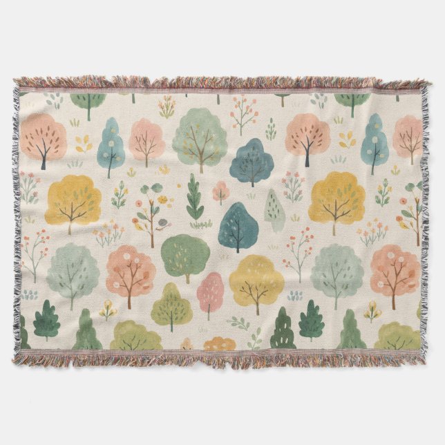 Couverture Motif sans couture d'arbres de forêt à l'aquarelle (Devant)