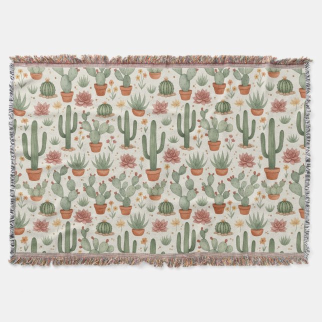 Couverture Motif sans couture de cactus de désert succulent (Devant)