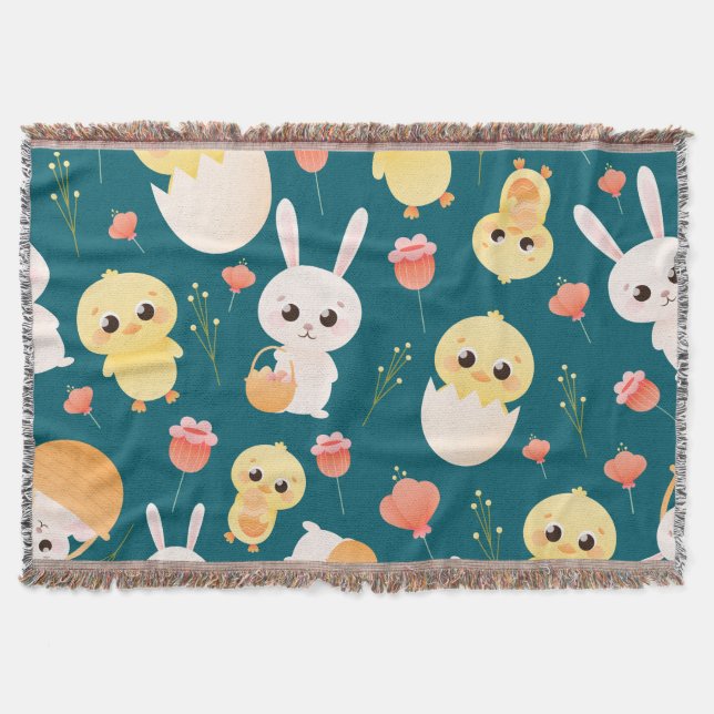 Couverture Motif sans couture de poussins et de lapins de Pâq (Devant)