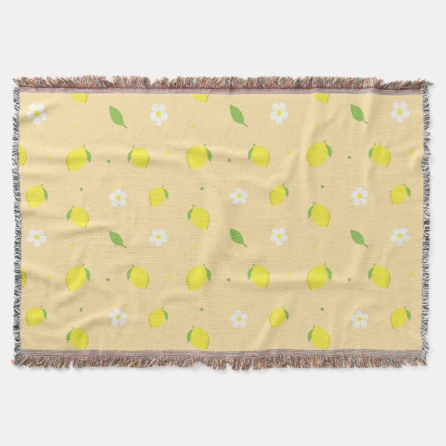 Couverture Motif sans couture orange jaune avec fleurs blanch (Devant)