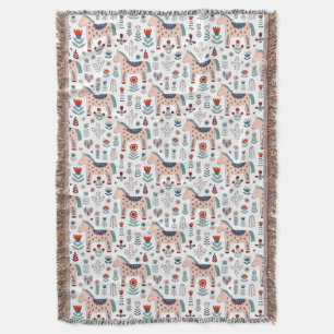 Couverture Motif scandinave d'art populaire de cheval