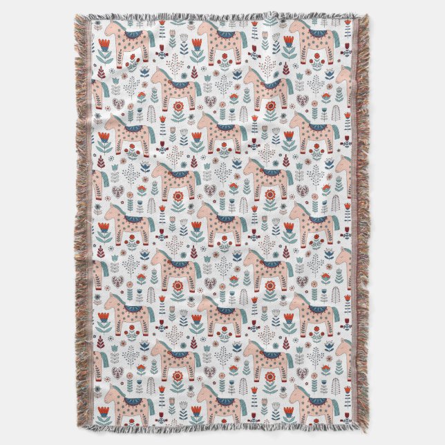 Couverture Motif scandinave d'art populaire de cheval (devant Vertical)