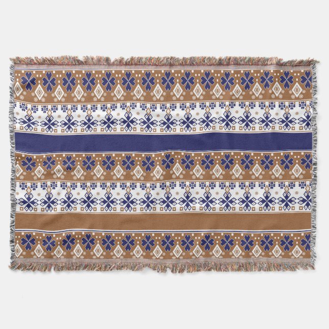 Couverture Motif scandinave rayé marron bleu (Devant)