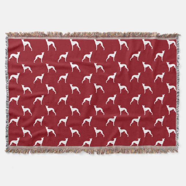 Couverture Motif silhouettes de chien Whippet Rouge et Blanc (Devant)