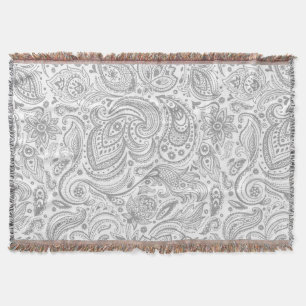 Couverture Motif Silver Grey Et Blanc Floral Paisley