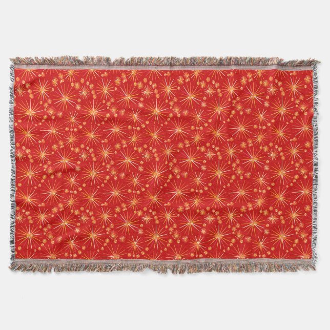 Couverture Motif Spoutnik du milieu du siècle, Rouge Profond (Devant)