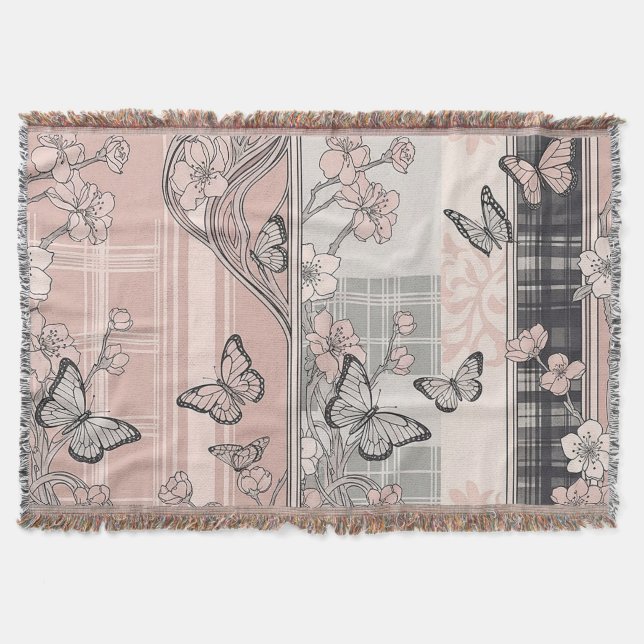 Couverture Motif toile de fond botanique papillon vintage (4) (Devant)