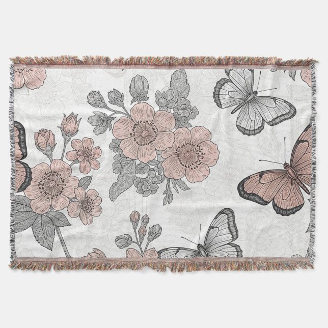 Couverture Motif toile de Jouy papillon botanique vintage (2) (Devant)