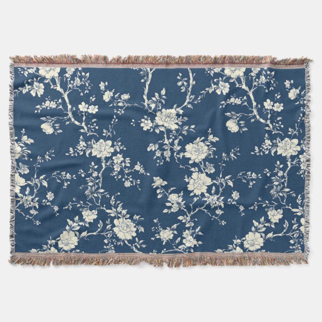 Couverture Motif Toile Floral Vintage Bleu (11) (Devant)