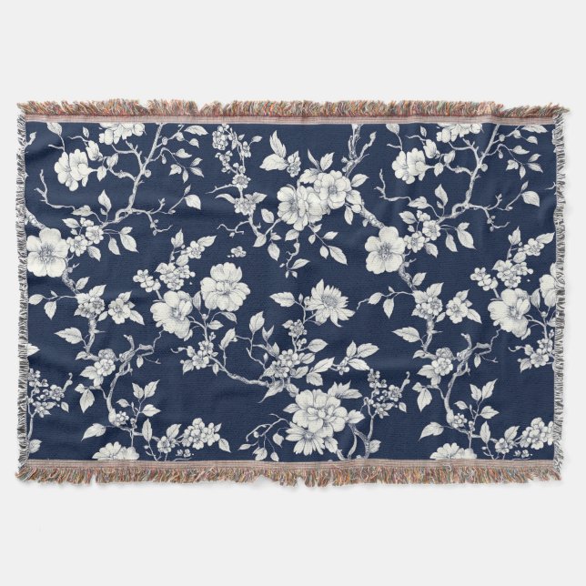 Couverture Motif Toile Floral Vintage Bleu (12) (Devant)