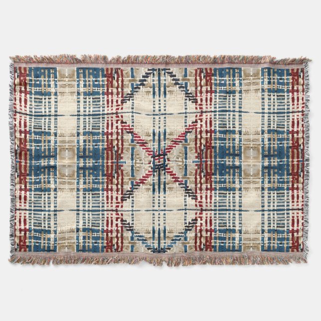 Couverture Motif traditionnel beige et rouge (Devant)