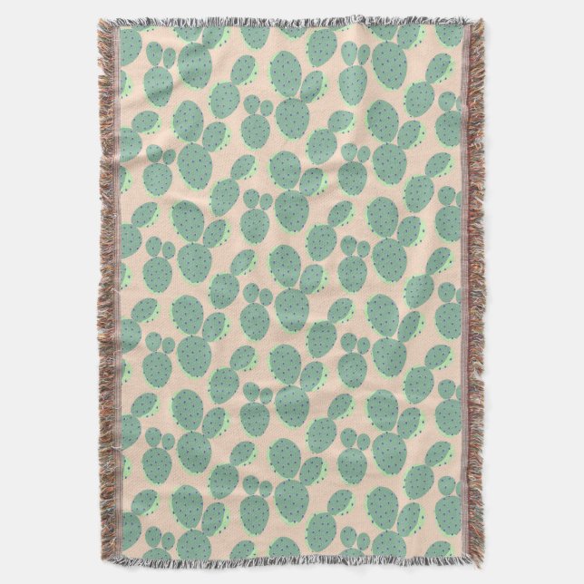 Couverture Motif vert et rose de cactus (devant Vertical)