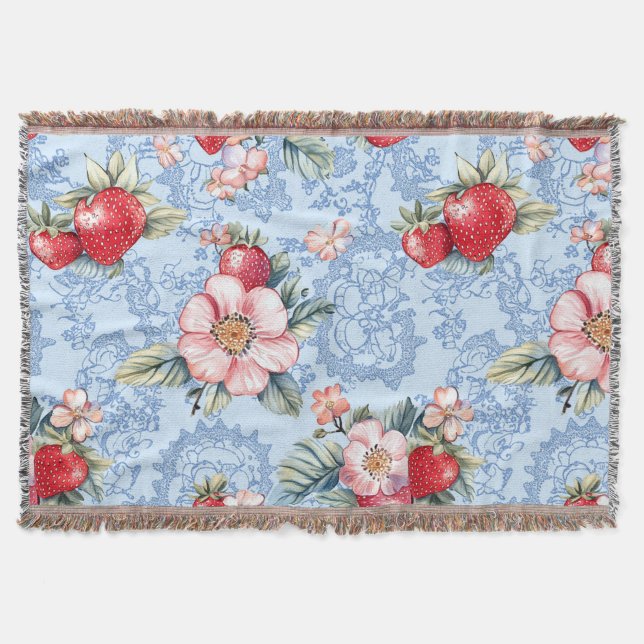 Couverture Motif vintage de fraises et fleurs (Devant)