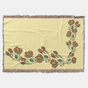 Couverture Motif Vintage Floral Tissé Blanche - Boho