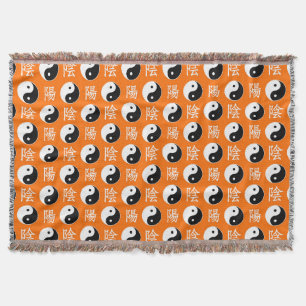 Couverture Motif Yin Yang Chinois Orange