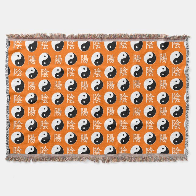 Couverture Motif Yin Yang Chinois Orange (Devant)