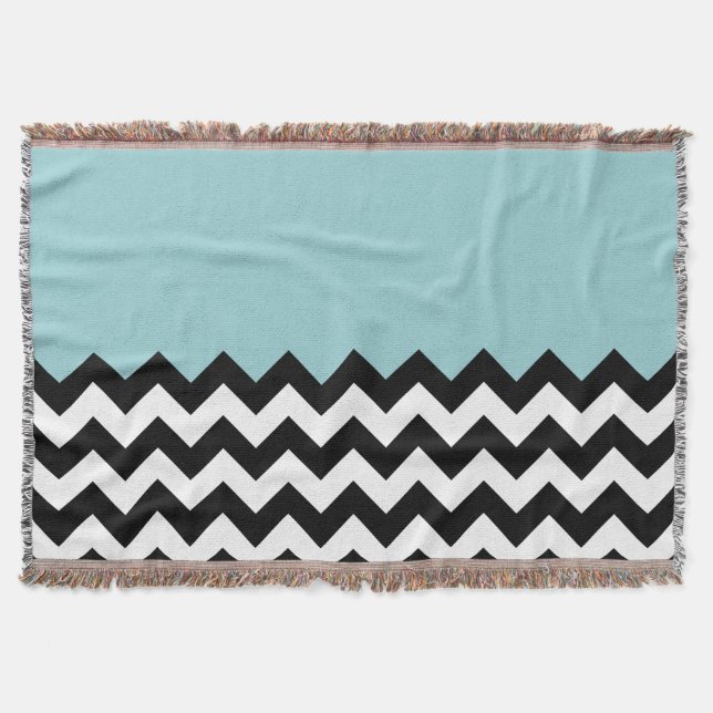 Couverture Motif Zigzag noir et blanc, Chevron, Bleu (Devant)