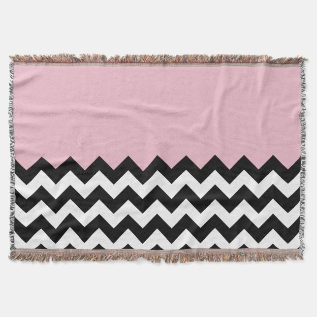 Couverture Motif Zigzag noir et blanc, Chevron, rose (Devant)