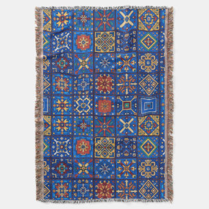 Couverture Motifs géométriques d'art folklorique bleu cobalt 