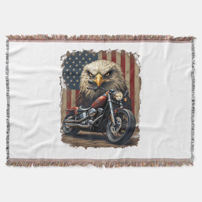 Couverture Motocyclette Drapeau USA Rétro Biker Chopper (Devant)