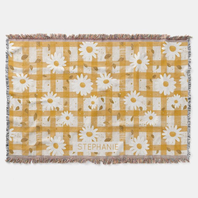 Couverture Moutarde Jaune Marguerite Crème Gingham Maison de  (Devant)