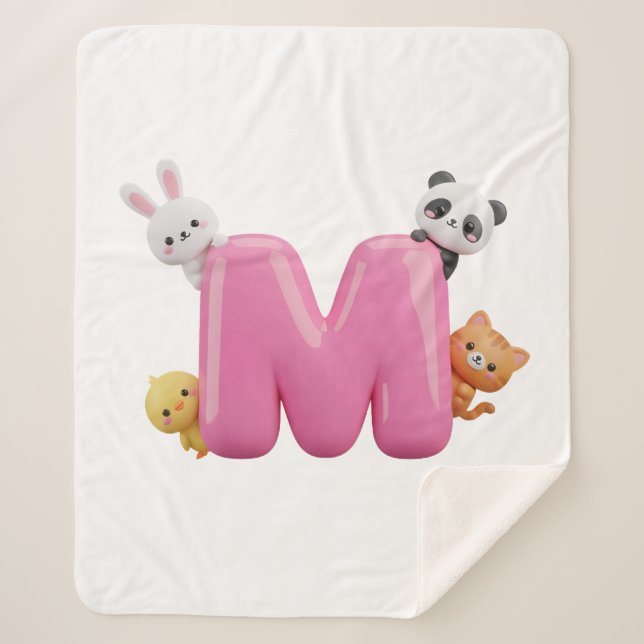 Couverture moyenne en Sherpa rose avec lettre M en (Devant)