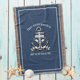 Couverture Nautical Beach House Nom de famille Est Ship Ancre