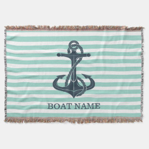 Couverture Nautique,Ancre,Rayes Vert Menthe