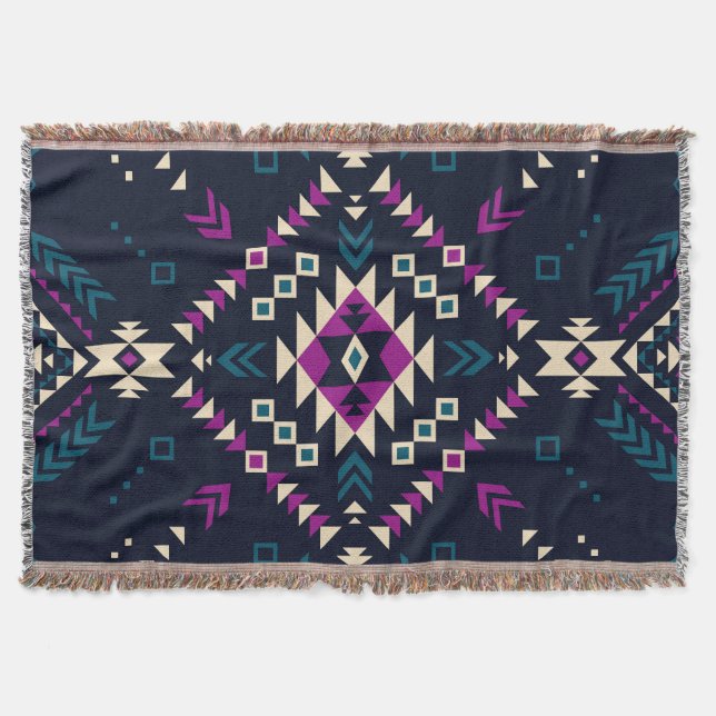Couverture Navajo tribal foncé, géométrique vintage. (Devant)