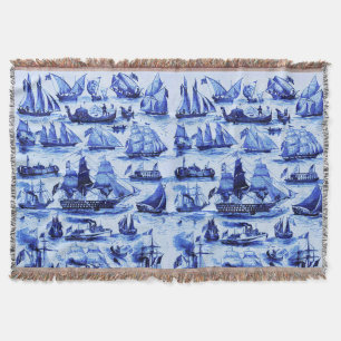 Couverture NAVIRES À VOILE vintage, NAVIRES, Bleu marine Naut