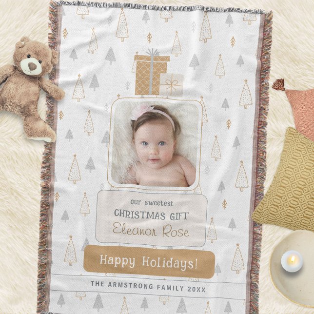 Couverture Neutre Douce Premier Noël de Bébé Photo (Neutral Soft Baby's 1st Photo Christmas Throw Blanket ©Susanne Sachers - Sunny Mind 🌞)