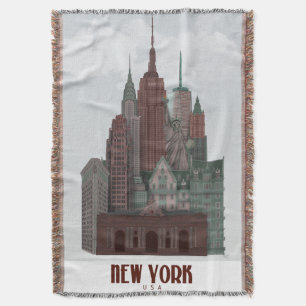 Couverture New York en nuages - rouge foncé et verts