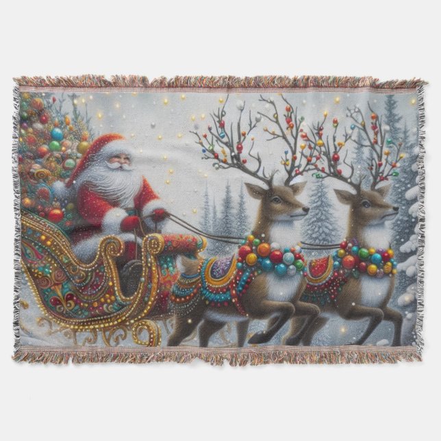 Couverture Noël classique/Vintage Père Noël & rennes (Devant)