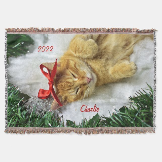 Couverture Noël de chat Tabby Orange Personnalisé (Devant)