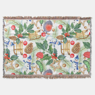 Couverture Noël Noël Noël Noël Snowman, Pine Cones, Holly