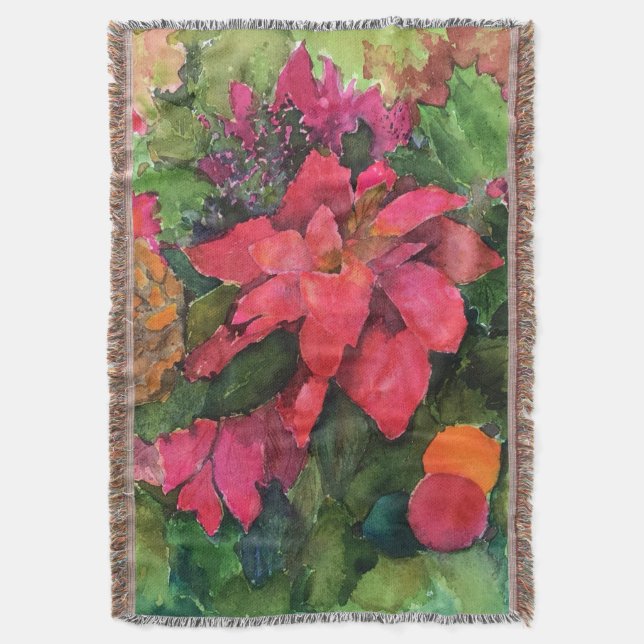 Couverture Noel Poinsettia peinture aquarelle originale (devant Vertical)