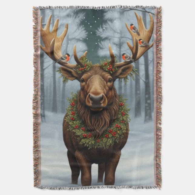 Couverture Noël rustique orignal forêt boisée hivernale  (devant Vertical)