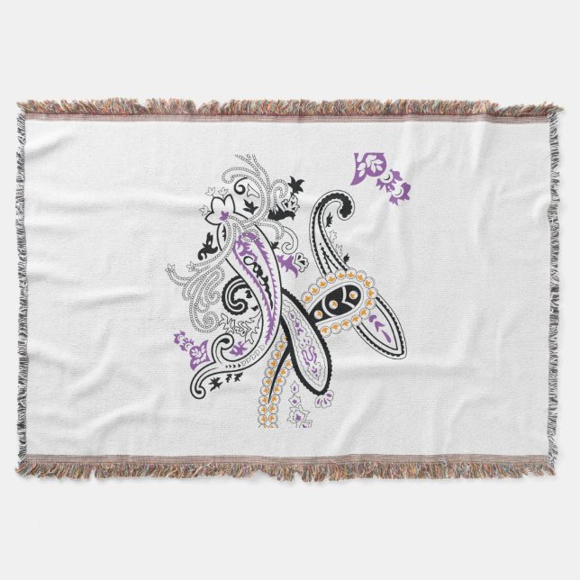 Couverture Noir Blanc Violet Orange Orné Paisley (Devant)