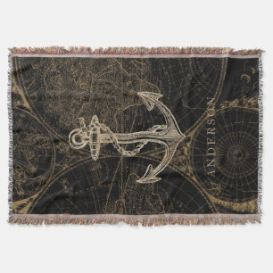 Couverture Noir nautique de monogramme d'Ancre de Vieux Monde