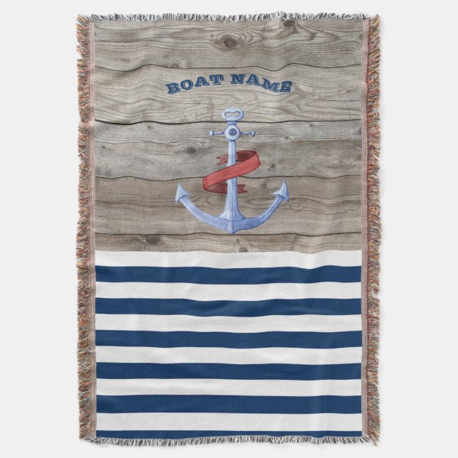 Couverture Nom de bateau nautique, Ancre Bleu marine Str (devant Vertical)