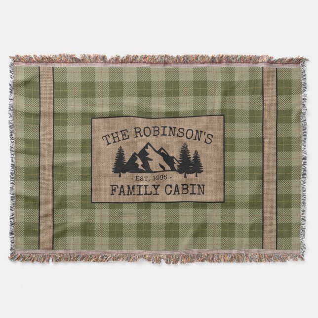 Couverture Nom de famille Cabine Arbres Sage Green Plaid Burl (Devant)