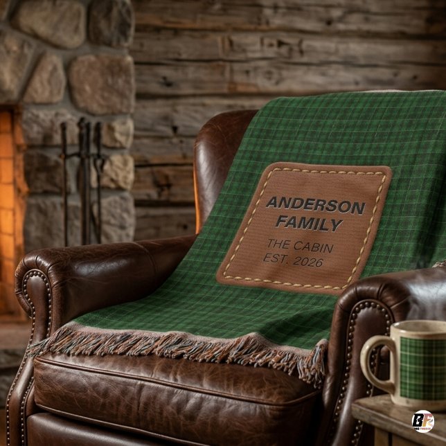 Couverture Nom de famille personnalisé Cabane Vert Plaid (Créateur téléchargé)
