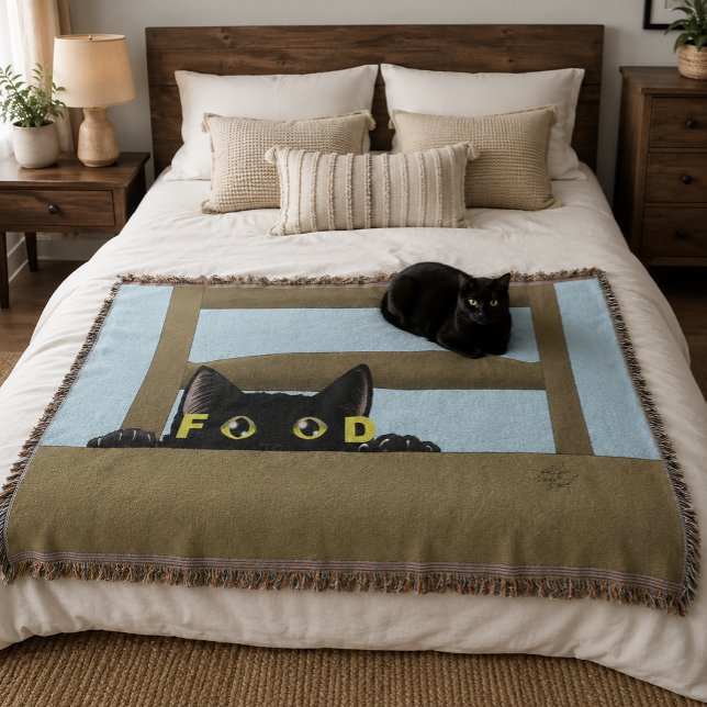 Couverture Nourriture pour chat noir humour drôle chat affamé (Créateur téléchargé)