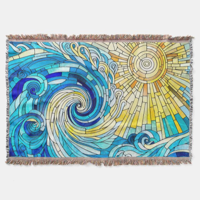 Couverture Ocean Wave Sun mosaïque art (Devant)