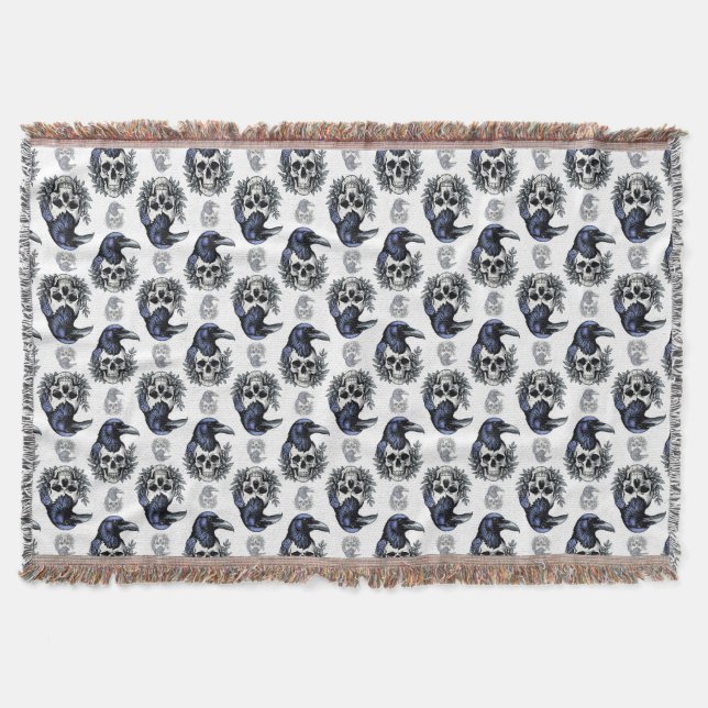 Couverture Oiseau noir sur un crâne Goth Design Motif (Devant)