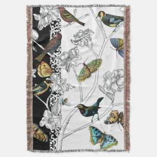 Couverture Oiseaux et papillon sur un arrière - plan noir et