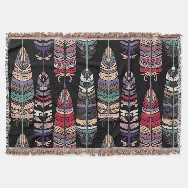 Couverture Oiseaux Plumes Art Tribal Sans Seamless (Devant)