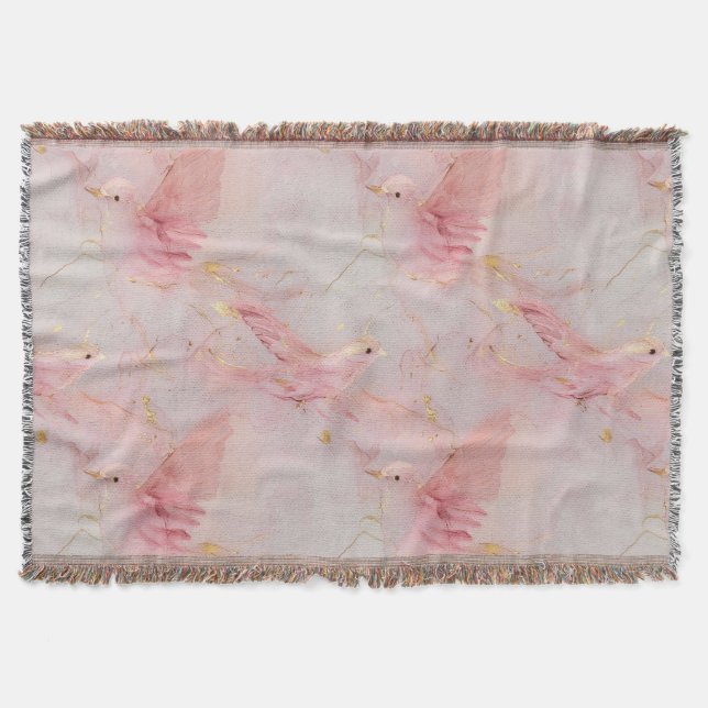 Couverture Oiseaux roses blush doré   (Devant)