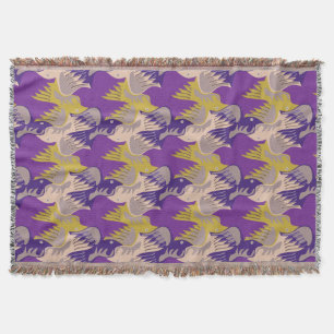 Couverture Oiseaux Tesselation Motif Purple Jetée Blanche 1